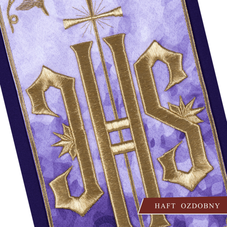 Fioletowy ornat haftowany symbol IHS 