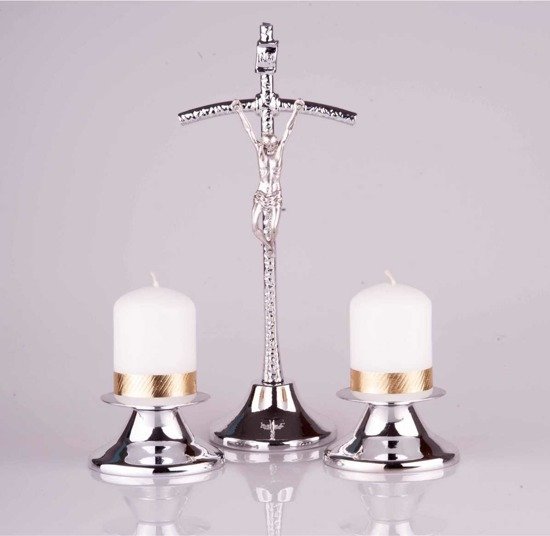 Komplet kolędowy - metalowy Krzyż papieski 21 cm