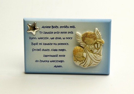 Marmurowa tabliczka z Aniołem Stróżem i modlitwą