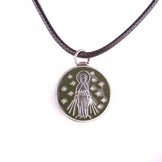 Medalik Matka Boża Niepokalana - zielony