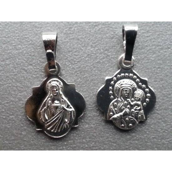 Medalik srebrny Matka Boża Szkaplerzna i Serce Jezusa 