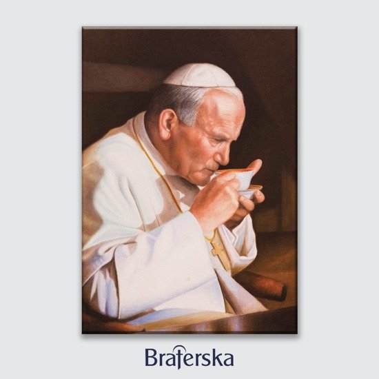 Obraz drukowany - św. Jan Paweł II z kawą
