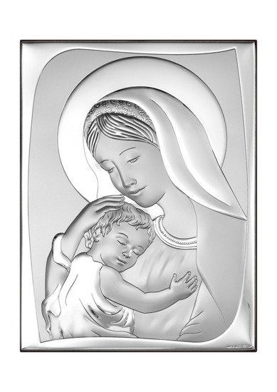 Srebrny obrazek z wizerunkiem Matki Bożej, prostokątny