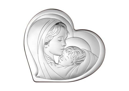 Srebrny obrazek z wizerunkiem Matki Bożej w "sercu"