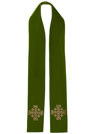 Zielona stuła haftowana "Krzyż Jerozolimski"  