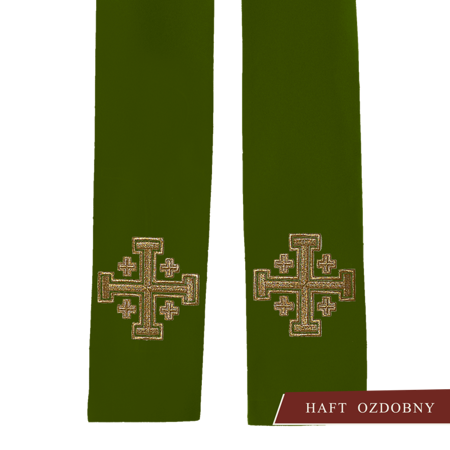 Zielona stuła haftowana "Krzyż Jerozolimski"  