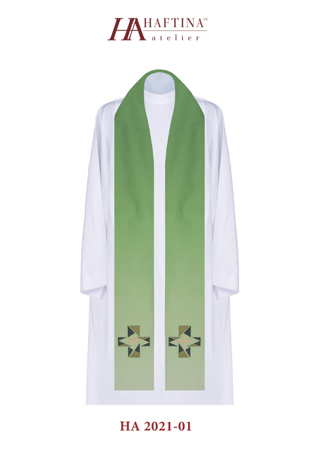 Zielona stuła kapłańska drukowana z haftowanymi krzyżami 
