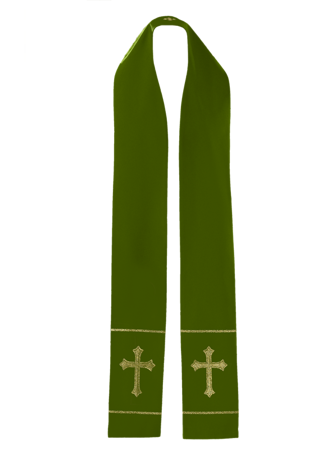 Zielona stuła kapłańska haftowana "Krzyż"  