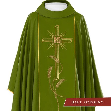 Zielony ornat haftowany "Krzyż z symbolem IHS" 