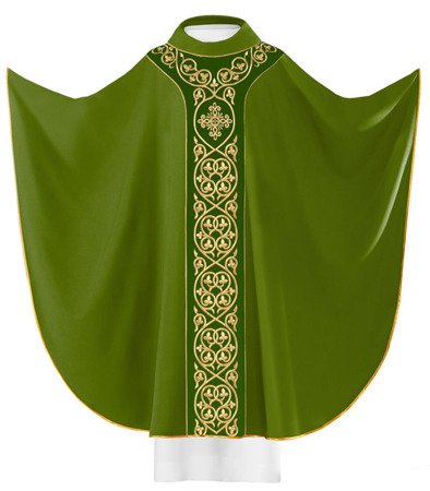 Zielony ornat liturgiczny zdobiony haftem na aksamicie